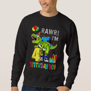 Sweatshirt Rawr Im 4 Birthday Boy Dinosaur Anniversaire