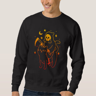 Sweatshirt Reaper Riding A Devil Cat Skeleton Skull Reaper