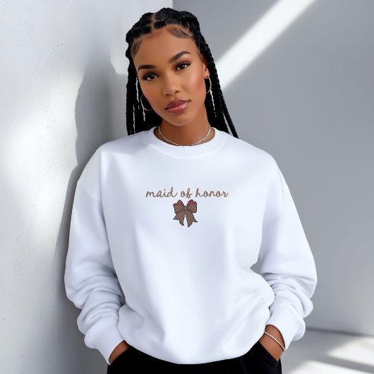 Sweatshirt Red + Brown Checkered Bow MAID OF HONOR