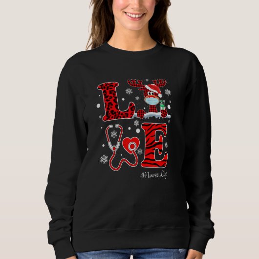 Sweatshirt Red Buffalo Plaid Love Stethoscope Reindeer Nurse (Devant)