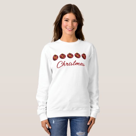 Sweatshirt Red Festive Noël Baubles Joyeux Noël Texte (Devant entier)