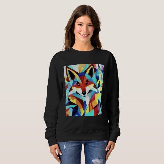 Sweatshirt Red Fox Running Through Water Geometric Style (Devant entier)