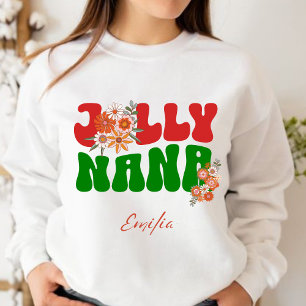 Sweatshirt Red & Green Retro Jolly Nana Nom personnalisé Noël