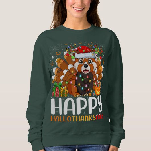 Sweatshirt Red Panda illuminations de Noël Santa Hat Pajamas (Devant)