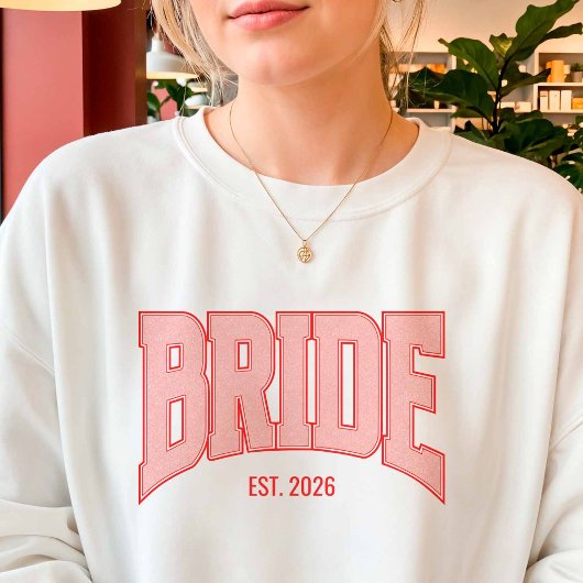 Sweatshirt Red + Pink Faux Glitter BRIDE Varsity Letter 