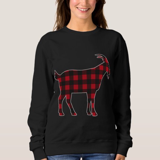 Sweatshirt Red Plaid Chèvre Joyeux Noël Correspondante Famill (Devant)