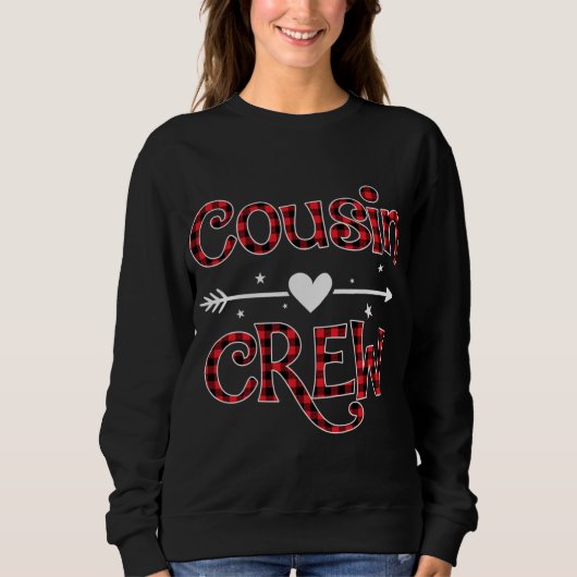 Sweatshirt Red Plaid Cousin Crew drôle Famille correspondant  (Devant)