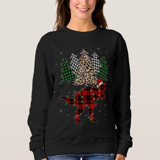 Sweatshirt Red Plaid Dinosaur Rex Santa Hat Christmas Light X (Devant)