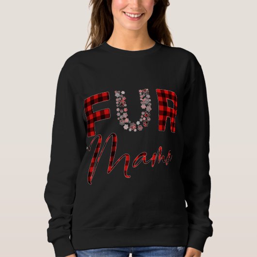 Sweatshirt Red plaid Fur mama chien chat empreinte de patte b (Devant)