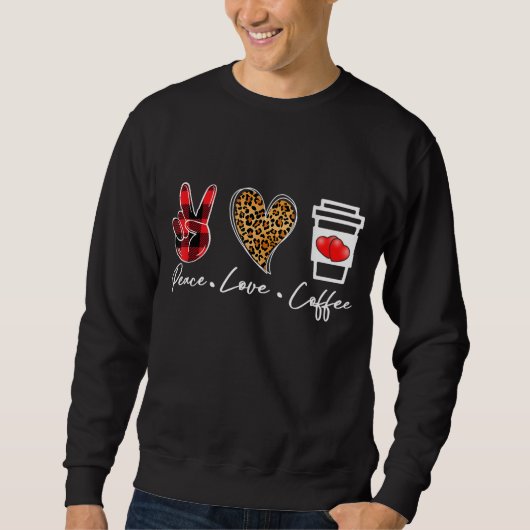 Sweatshirt Red Plaid Leopard Peace Lovers les amateurs de caf (Devant)