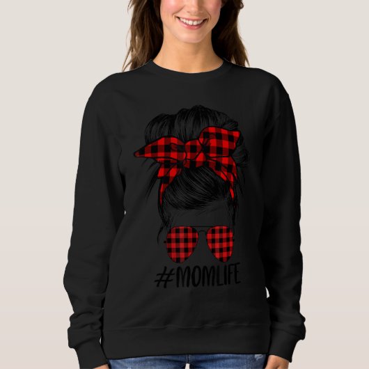Sweatshirt Red Plaid Plaid Maman Vie Mère Bun Chaussures de s (Devant)