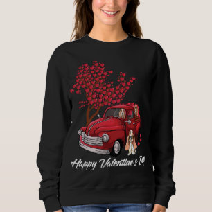 Sweatshirt Red Truck Happy Valentines Day Basset Hound chien 
