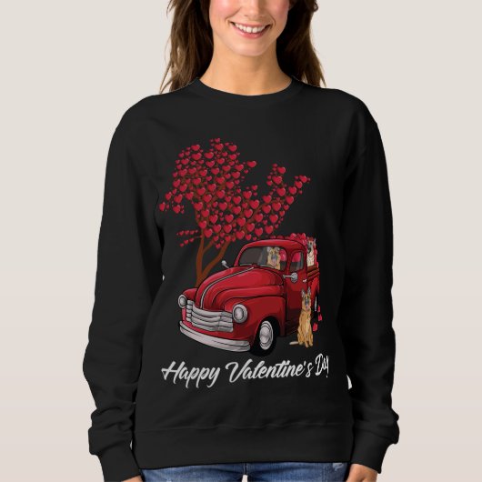 Sweatshirt Red Truck Happy Valentines Day German Shepherd chi (Devant)