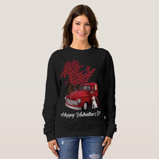 Sweatshirt Red Truck Joyeux Valentines Day Labrador Retriever (Devant entier)