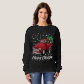Sweatshirt Red Truck Merry Christmas Tree Boston Terrier Dog (Devant entier)