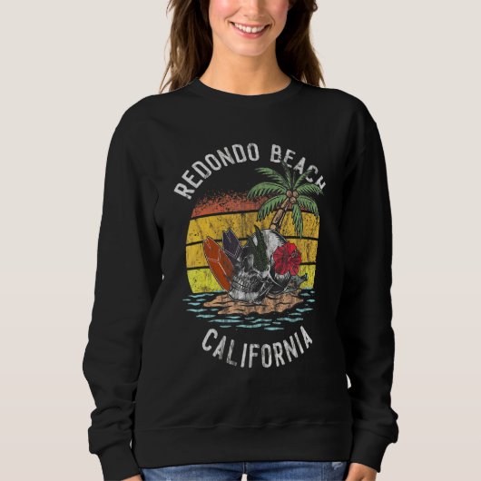 Sweatshirt Redondo Beach California Palms Skull Surf Sunset V (Devant)