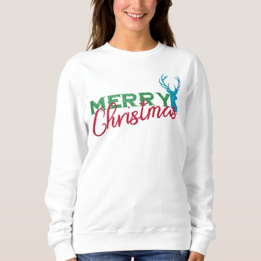 Sweatshirt Reindeer Joyeux Noël Parties scintillant Motif (Devant)