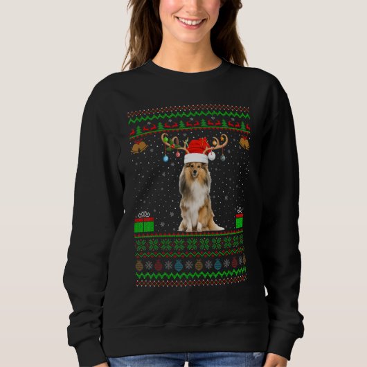 Sweatshirt Reindeer Santa Hat Correspondant laide Shetland Sh (Devant)