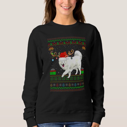 Sweatshirt Reindeer Santa Hat Correspondant Vilain Samoyé Noë (Devant)