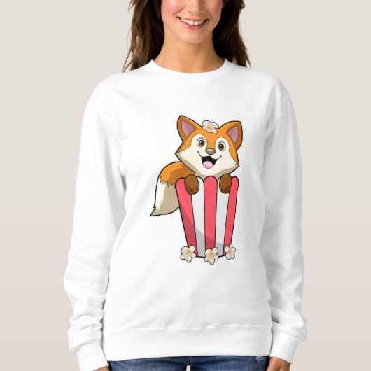 Sweatshirt Renard à manger avec Popcorn (Devant)