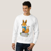 Sweatshirt Renard avec Écharpe sur Rocher (Devant entier)