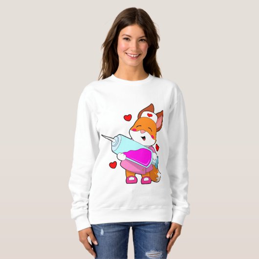 Sweatshirt Renard comme infirmière avec seringue (Devant entier)