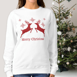 Sweatshirt Rennes Rouges Et Snowflakes Joyeux Noël