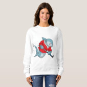 Sweatshirt Requin au hockey sur glace avec bâton de hockey su (Devant entier)