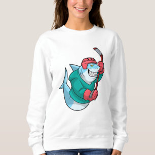 Sweatshirt Requin au hockey sur glace avec bâton de hockey su