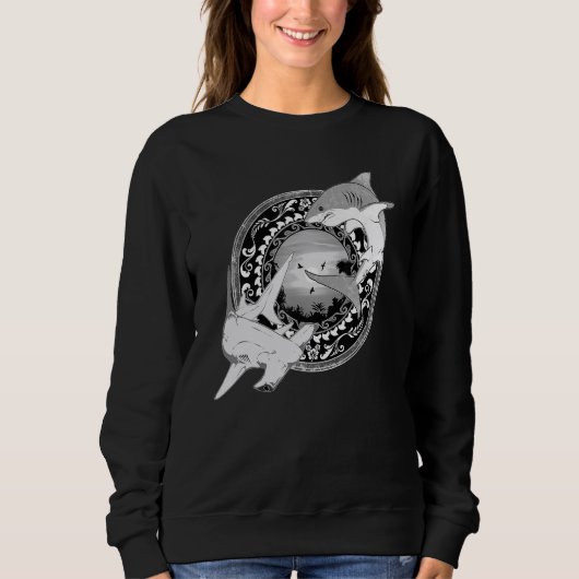 Sweatshirt Requin Blanc Requin Marteau Style Hawaïen (Devant)