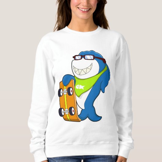 Sweatshirt Requin comme patineur avec skateboard (Devant)