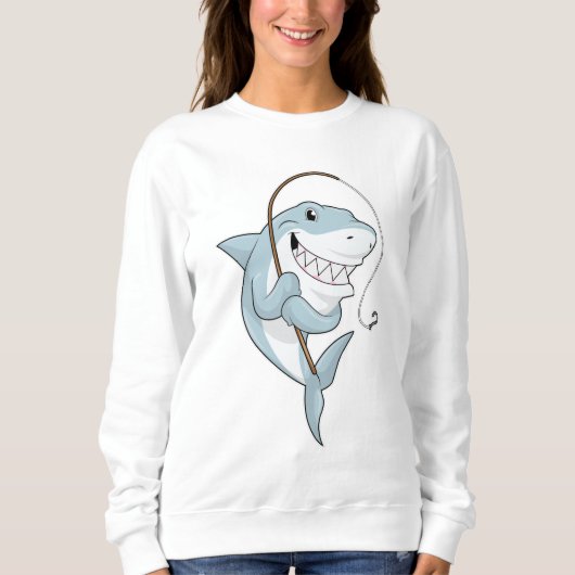 Sweatshirt Requin comme pêcheur avec canne à pêche (Devant)