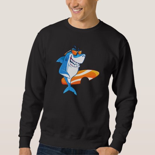 Sweatshirt Requin Cool Avec Planche De Surf Faisant Du Surf (Devant)