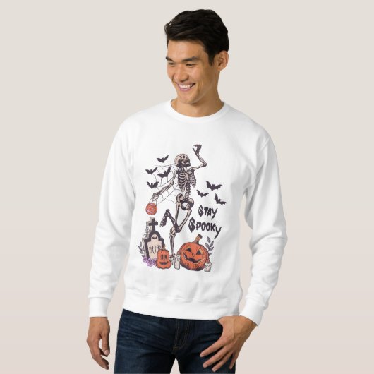 Sweatshirt Restez Éffrayant Halloween Skeleton Spider Bat Cit (Devant entier)