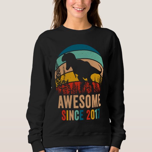 Sweatshirt Retro 6th Bday Dinosaur T Rex Boys Awesome Since 2 (Devant)