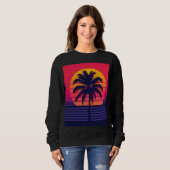 Sweatshirt Rétro Art Synthwave Palmier Coucher de Soleil 80s (Devant entier)