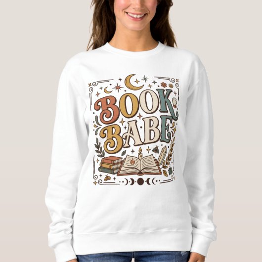 Sweatshirt Retro Book Babe Mystical Celestial Witchy Bookish (Devant)