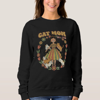 Sweatshirt Retro Cat Mom Flower Circle Design Black 