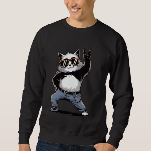 Sweatshirt Retro Cat Rock n Roll Musique Amoureux des chats (Devant)