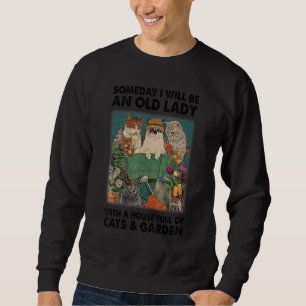 Sweatshirt Retro Chat Garden Vielle Dame Avec Chats Et Garden