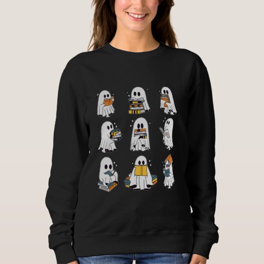 Sweatshirt Retro Enseignant Halloween Ghost Booker Lire plus (Devant)