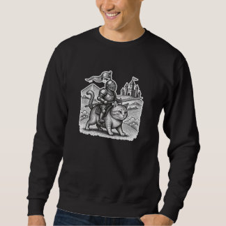 Sweatshirt Retro Etching Knight Riding Cat – Medieval Cartoon