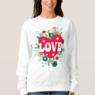 Sweatshirt Retro Floral Heart Love Red Valentine's Day