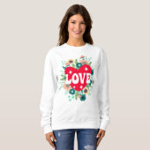Sweatshirt Retro Floral Heart Love Red Valentine's Day (Devant entier)