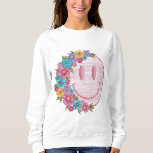Sweatshirt Retro Floral Smiley Face PNG Sublimation Design  (Devant)