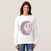 Sweatshirt Retro Floral Smiley Face PNG Sublimation Design  (Devant entier)