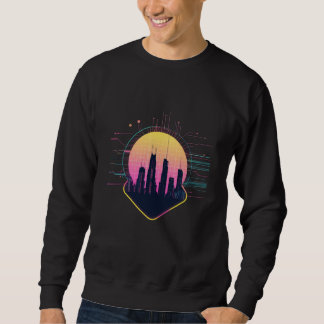 Sweatshirt Retro Futuristic Neon Cityscape Tech