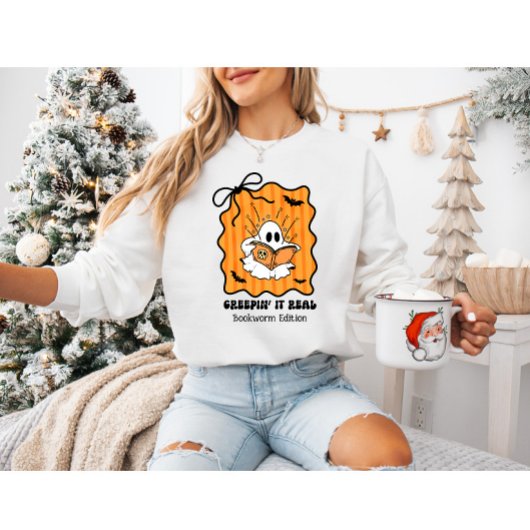 Sweatshirt Retro Ghost Lecture avec Bow "Creepin’ It Real"