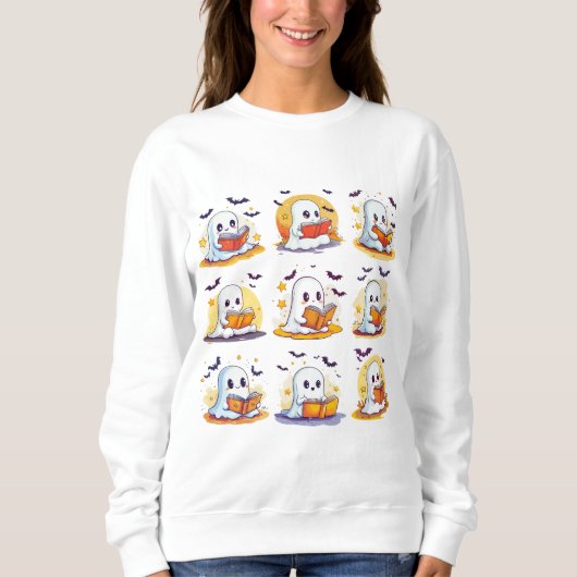 Sweatshirt Retro Ghost Reading Books – Cute Spooky Book (Devant)