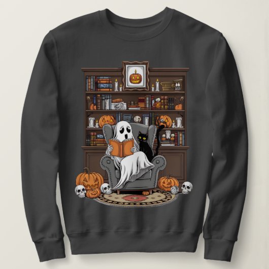 Sweatshirt Retro Ghost Reading Books Ghost Halloween (Design devant)